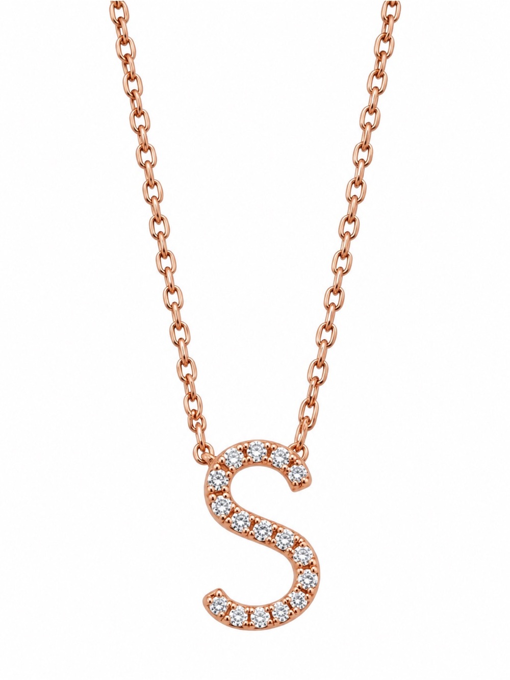LEENABELL JEWELRY 14K DAINTY ROSE GOLD “S” INITAL NECKLACE 18” - BRAND NEW
